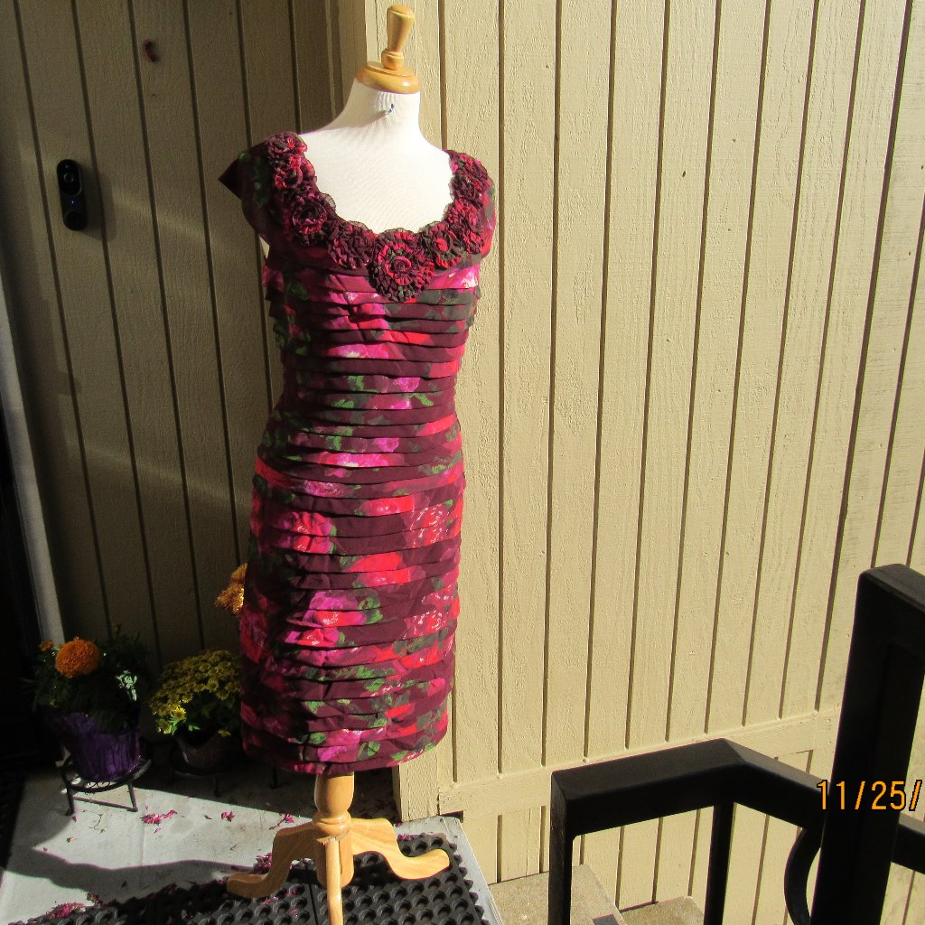 #603 New Woman's Floral Layered Chiffon Dress By Adrianna Papell (Size 12)
